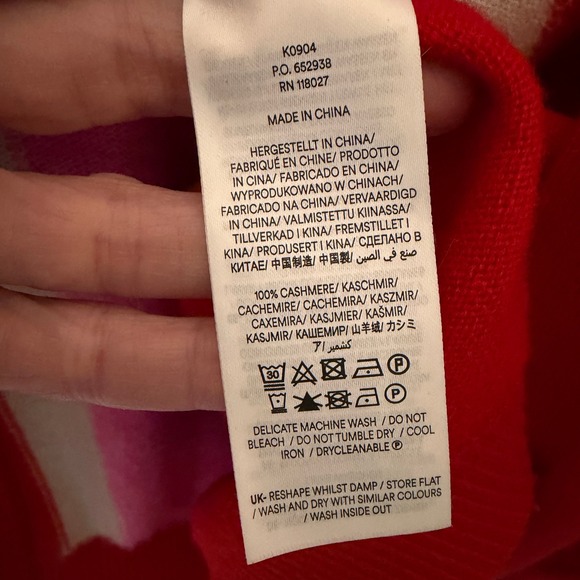 Boden Marianne Red Pink Union Jack 100% Cashmere V-Neck Cardigan Sweater Medium - Picture 4 of 10